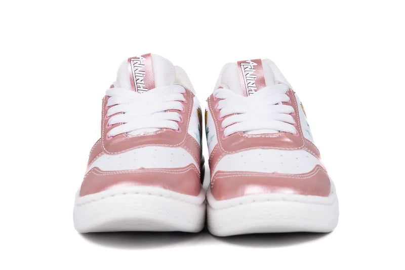 Tênis Infantil Casual Anninha Com Cadarço Branco Com Rosa